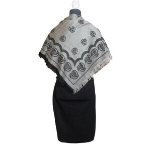 Rose Metallic Fringe Scarf Two-Tone Silver 20" Sq Reversible Holidaycore EUC